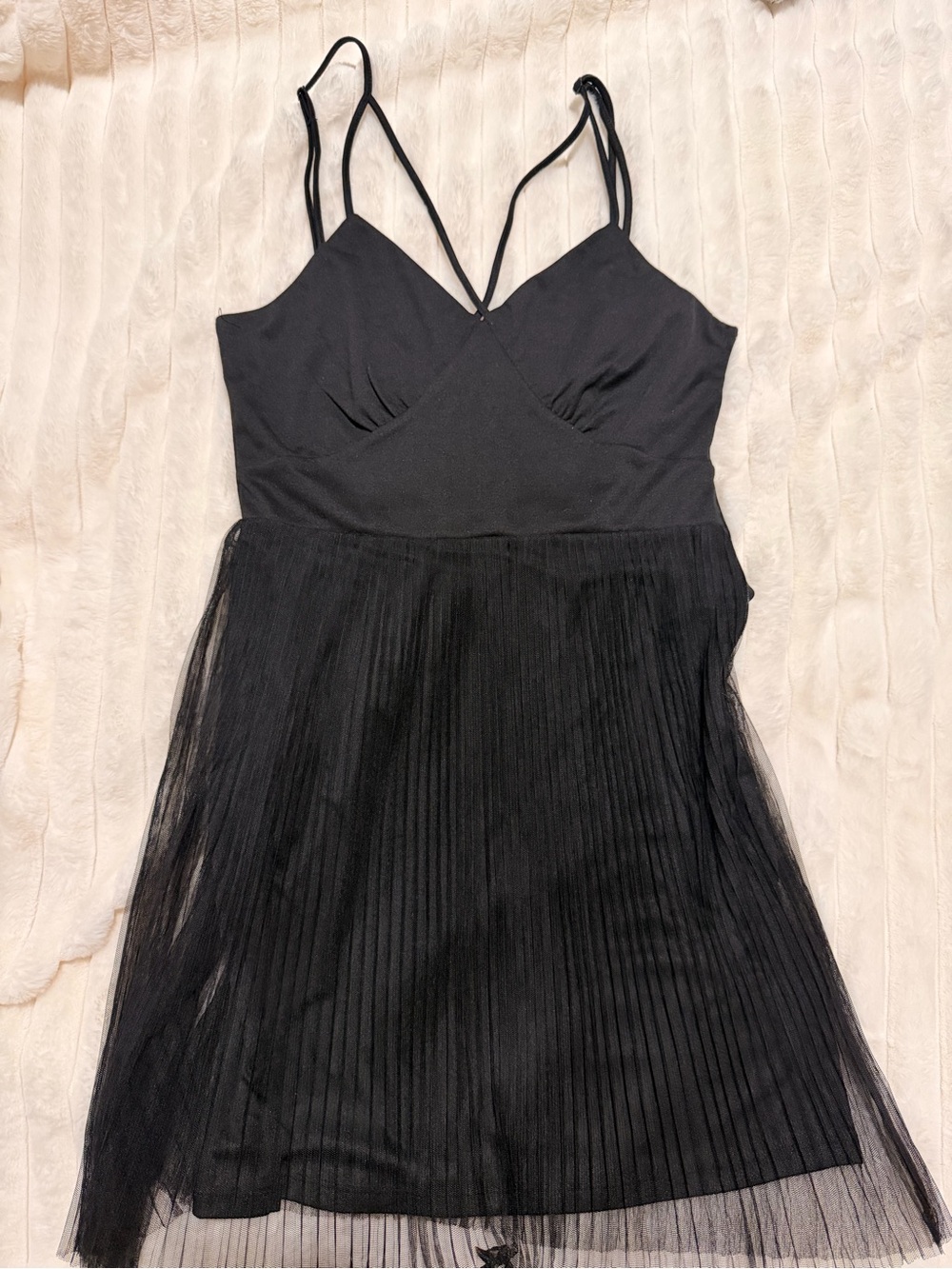 miami Black Spaghetti-Strap Pleated Mini Dress